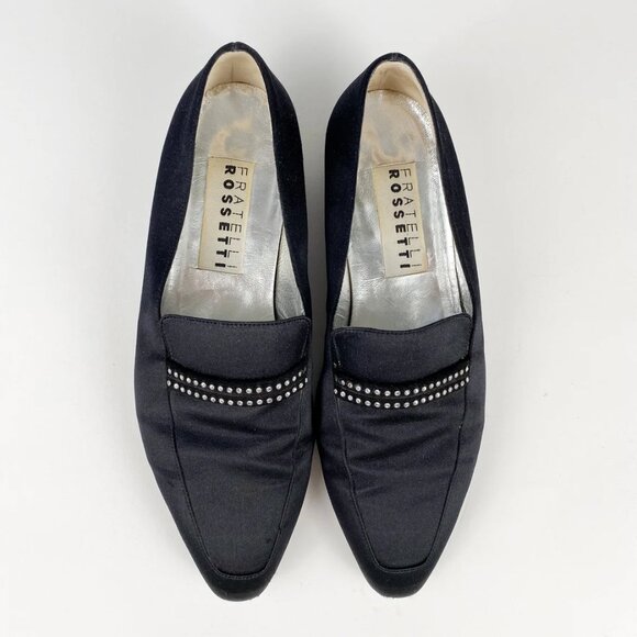 Fratelli Rossetti 1990s VTG Italian Black Silk Satin Rhinestone Loafers Shoes 36 - Picture 3 of 6